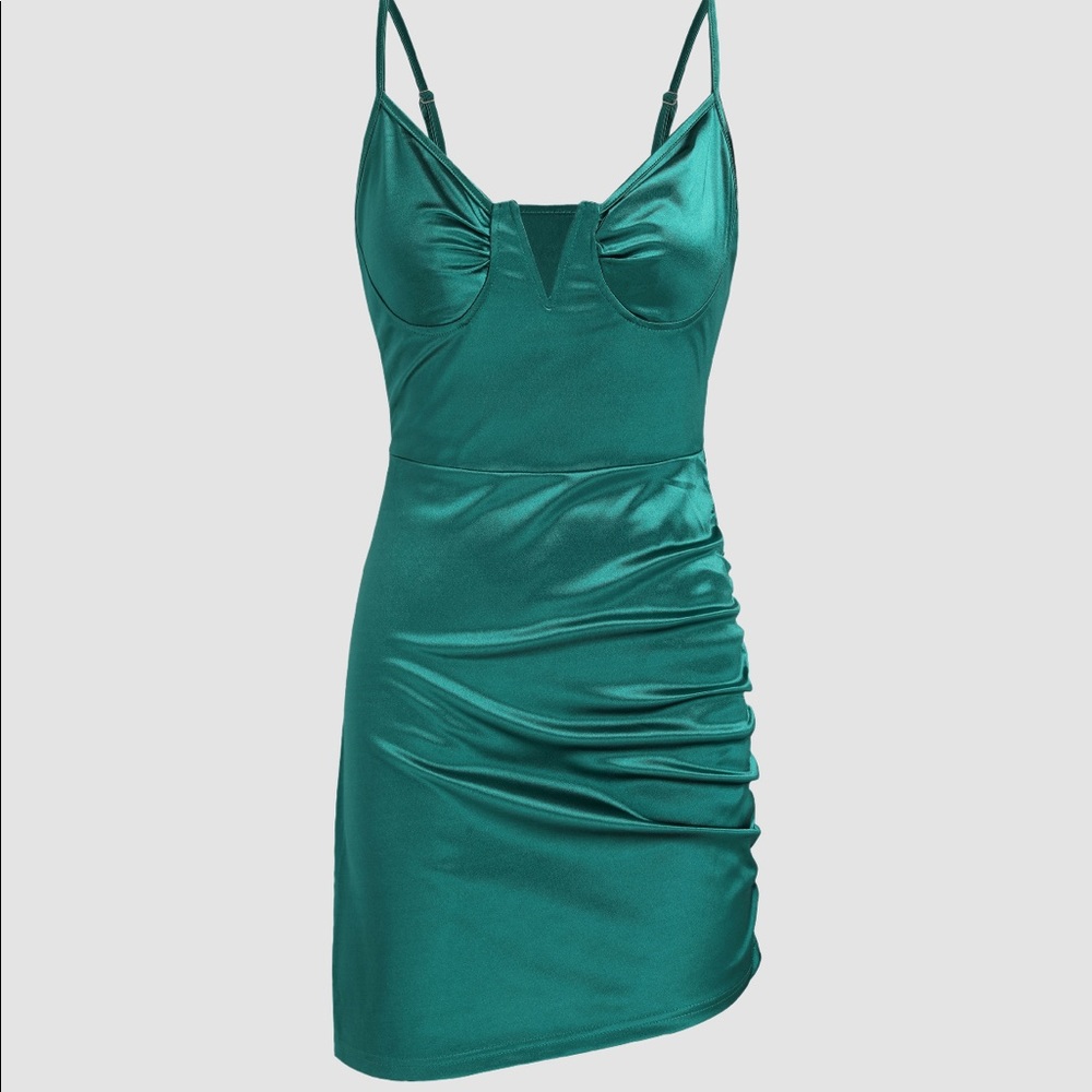 NWT CIDER Teal Sleeveless Satin Mini Dress, Women’s Large